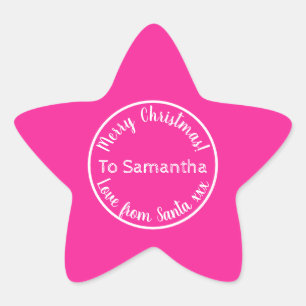 Personalised Christmas from Santa Hot Pink Star Sticker