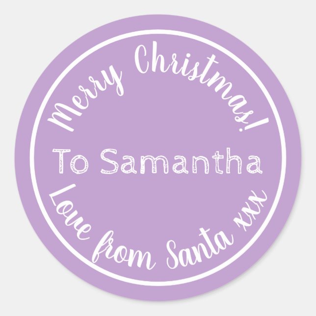 Personalised Christmas from Santa Purple Lilac Classic Round Sticker (Front)