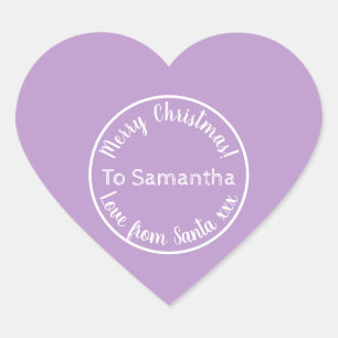 Personalised Christmas from Santa Purple Lilac Heart Sticker