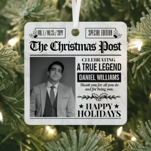 Personalised Christmas Gift Custom Newspaper Photo Metal Tree Decoration