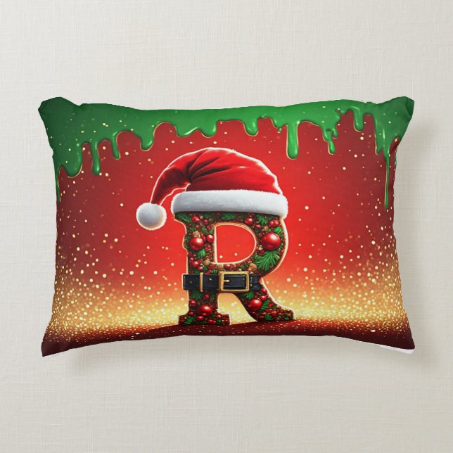 Personalised Christmas Gift Monogram R Decorative Cushion (Front)