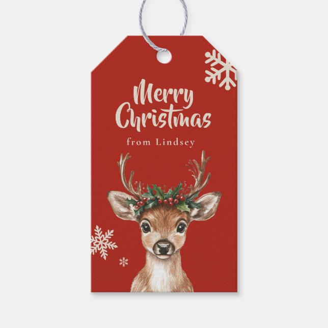 Personalised Christmas Gift Tags with Deer (Front)