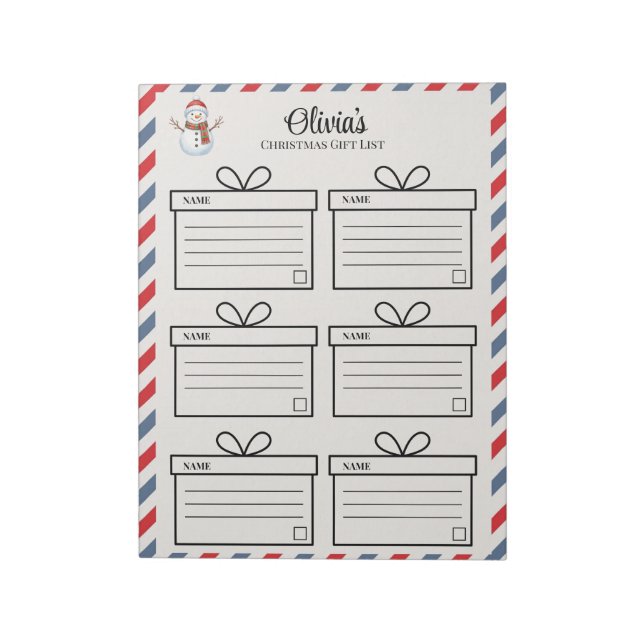 Personalised Christmas Gift Tracker List Notepad (Rotated)