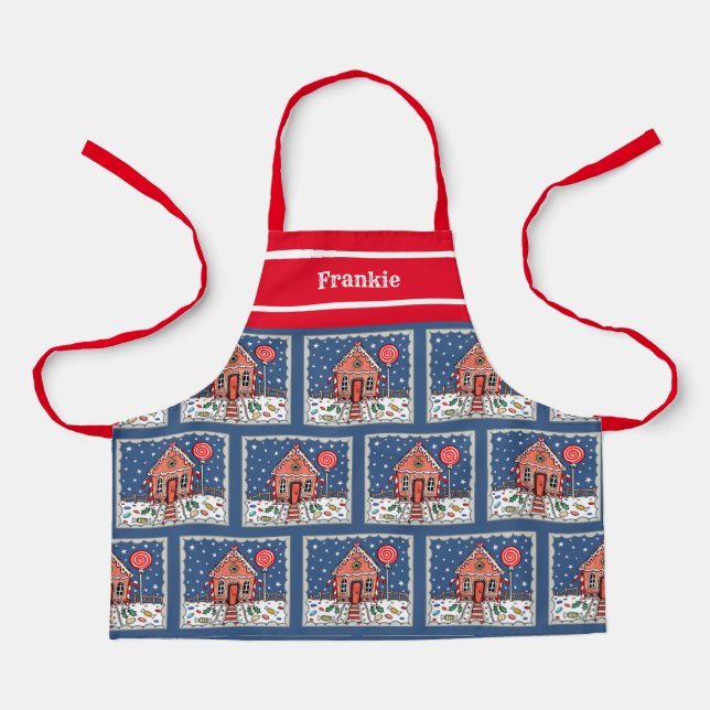 Personalised Christmas Gingerbread House Apron (Front)