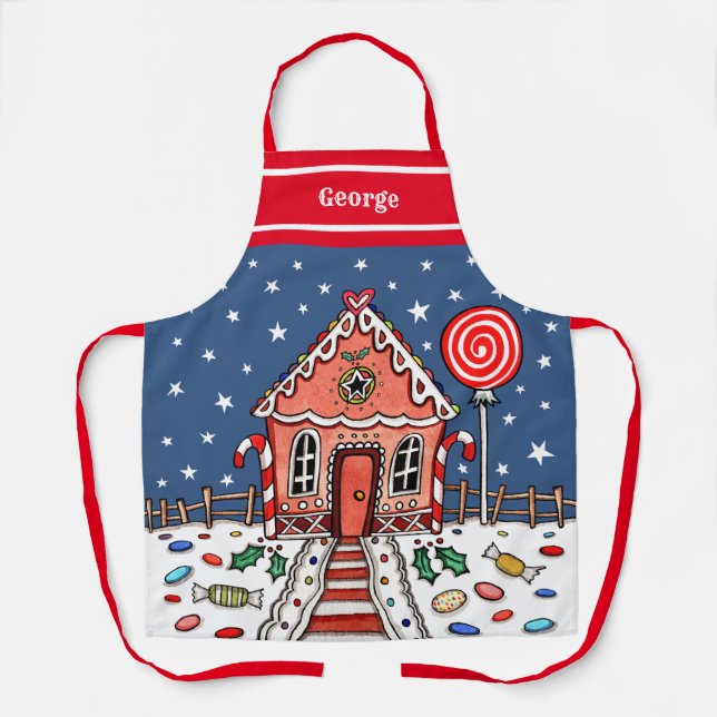 Personalised Christmas Gingerbread House Apron (Front)