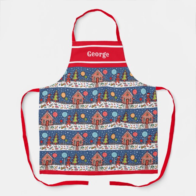 Personalised Christmas Gingerbread House Apron (Front)