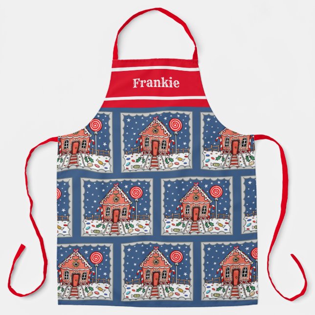 Personalised Christmas Gingerbread House Apron (Front)