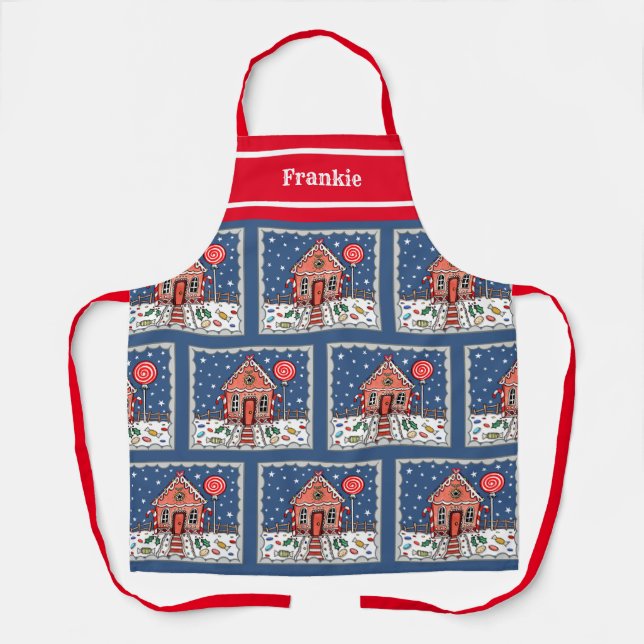 Personalised Christmas Gingerbread House Apron (Front)