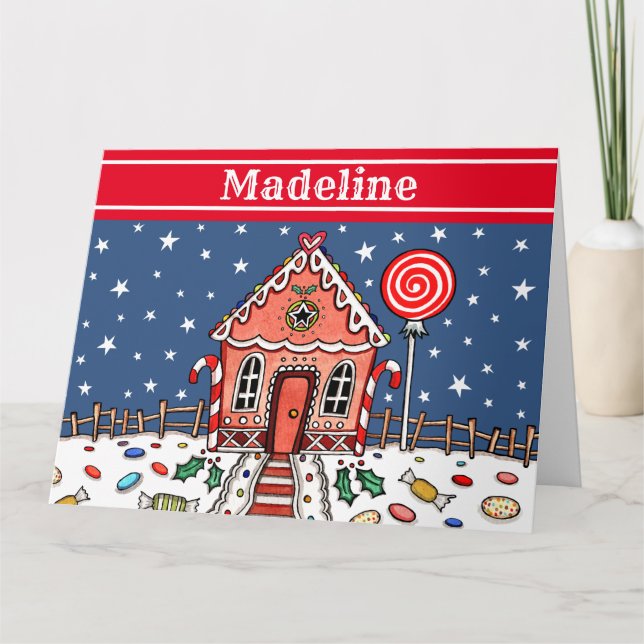 Personalised Christmas Gingerbread House  Card (Front)