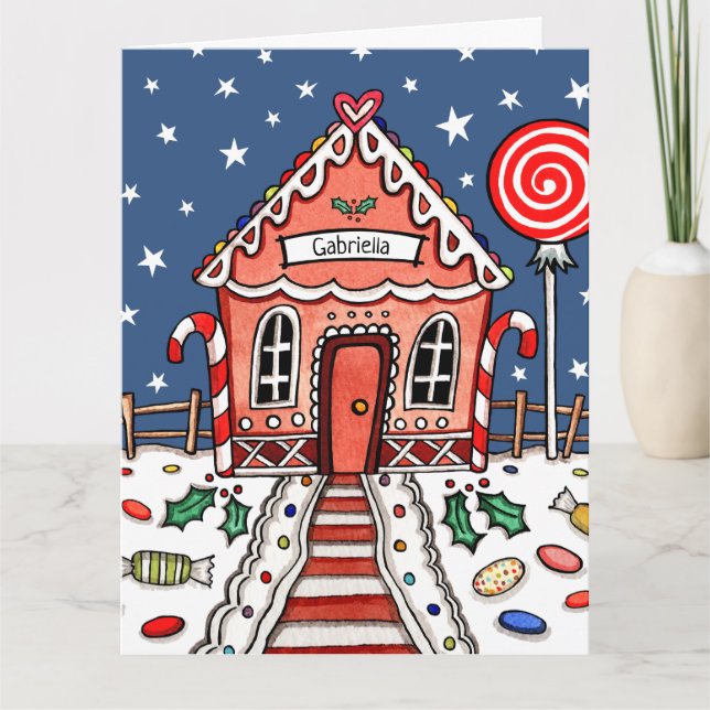 Personalised Christmas Gingerbread House  Card (Front)