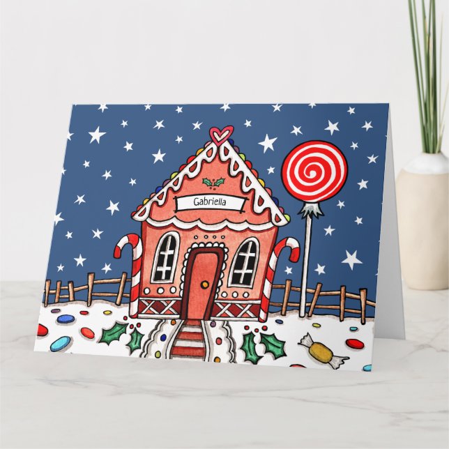 Personalised Christmas Gingerbread House  Card (Front)