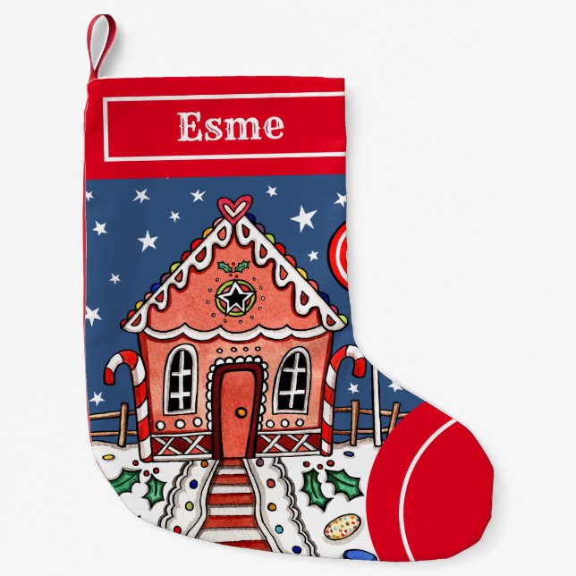 Personalised Christmas Gingerbread House Stocking (Front)