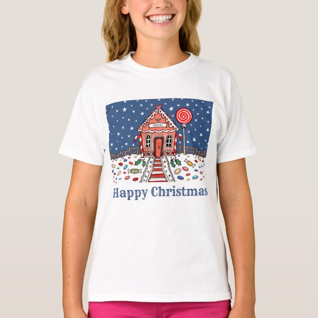Personalised Christmas Gingerbread House T-Shirt (Front)