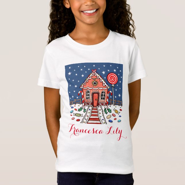 Personalised Christmas Gingerbread House T-Shirt (Front)