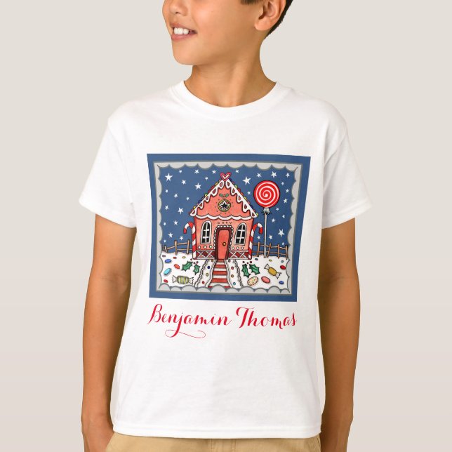 Personalised Christmas Gingerbread House T-Shirt (Front)