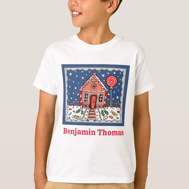Personalised Christmas Gingerbread House T-Shirt (Front)