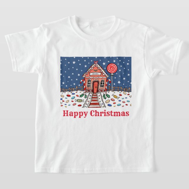 Personalised Christmas Gingerbread House T-Shirt (Laydown)