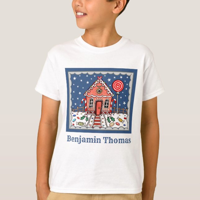 Personalised Christmas Gingerbread House T-Shirt (Front)