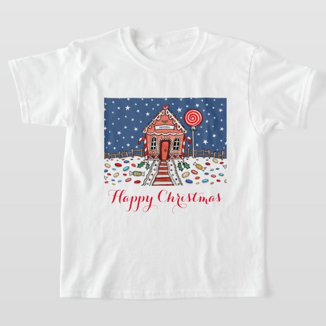 Personalised Christmas Gingerbread House T-Shirt (Laydown)