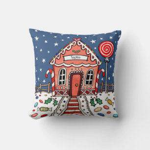 Personalised Christmas Gingerbread House Throw Cushion