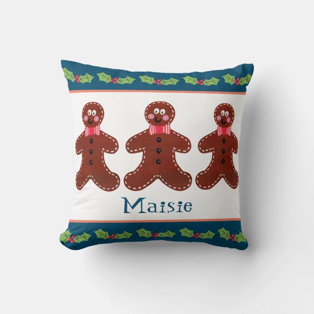 Personalised Christmas Gingerbread Man baby Cushion (Front)