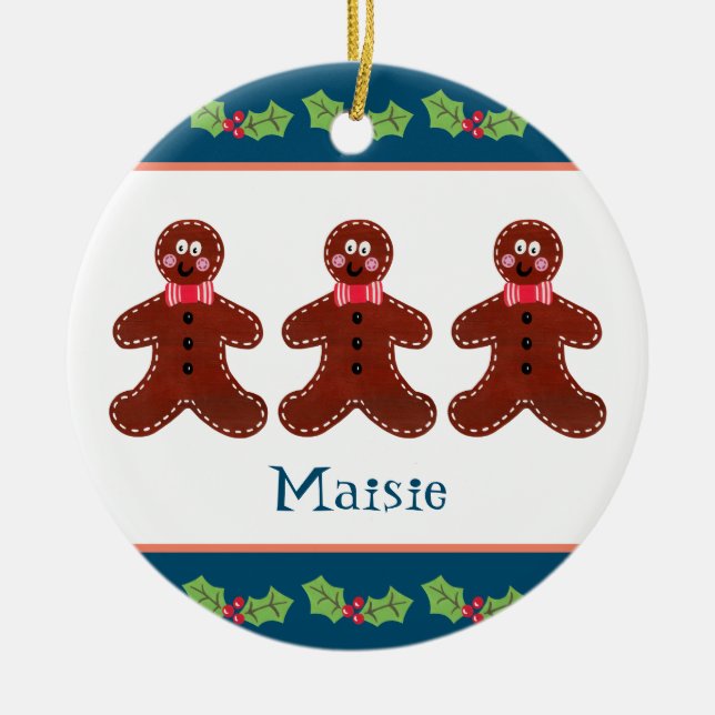 Personalised Christmas Gingerbread Man Ceramic Tree Decoration (Front)