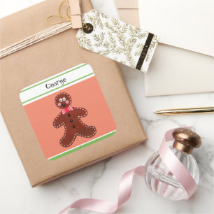 Personalised Christmas Gingerbread Man Square Sticker