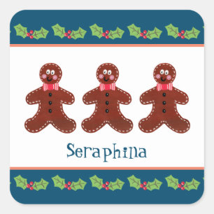 Personalised Christmas Gingerbread Man Square Sticker