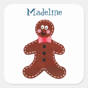 Personalised Christmas Gingerbread Man Square Sticker