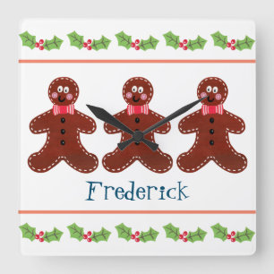 Personalised Christmas Gingerbread Man Square Wall Clock