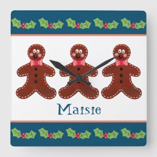 Personalised Christmas Gingerbread Man Square Wall Clock