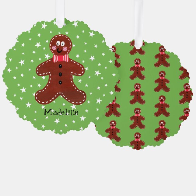 Personalised Christmas Gingerbread Man Tree Decoration Card (Front/Back)