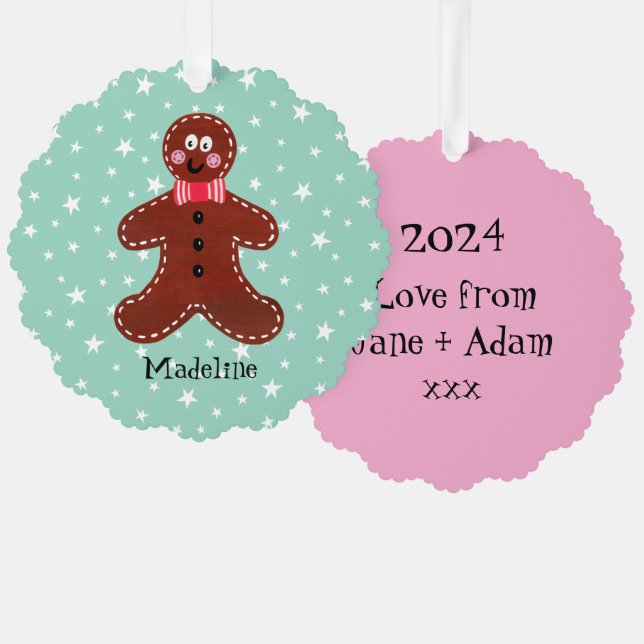 Personalised Christmas Gingerbread Man Tree Decoration Card (Front/Back)