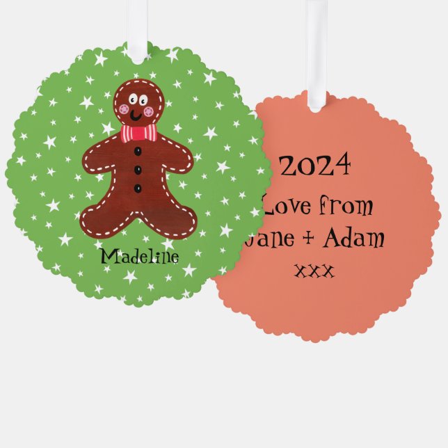 Personalised Christmas Gingerbread Man Tree Decoration Card (Front/Back)