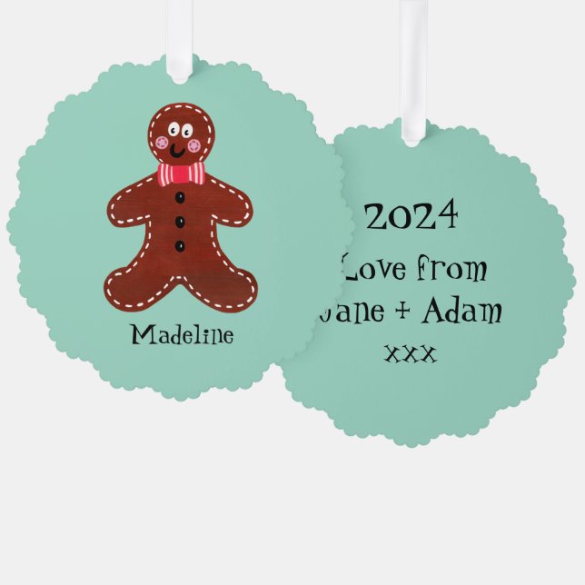 Personalised Christmas Gingerbread Man Tree Decoration Card (Front/Back)