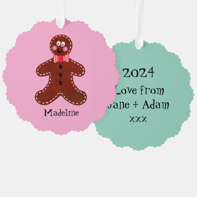 Personalised Christmas Gingerbread Man Tree Decoration Card (Front/Back)