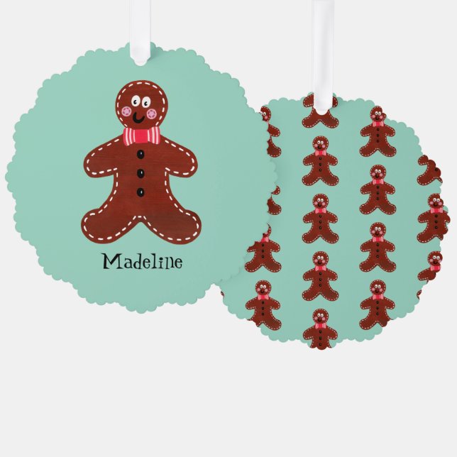 Personalised Christmas Gingerbread Man Tree Decoration Card (Front/Back)