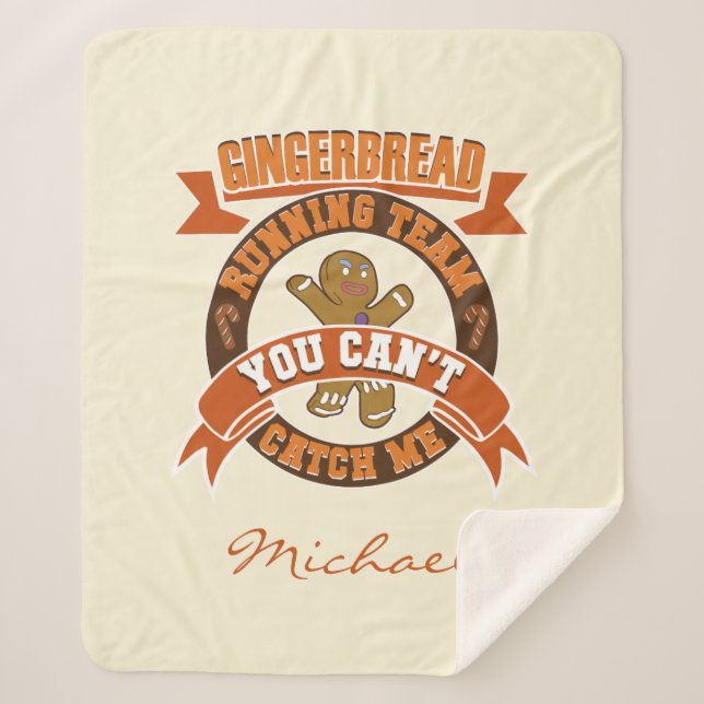 Personalised Christmas Gingerbread Running Team Sherpa Blanket (Front)