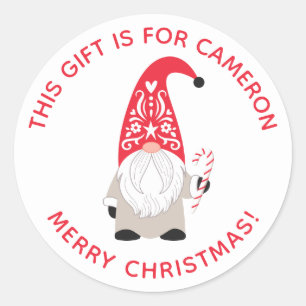 Personalised Christmas Gnome Classic Round Sticker
