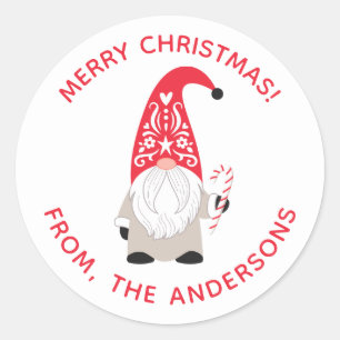 Personalised Christmas Gnome Classic Round Sticker