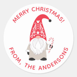 Personalised Christmas Gnome Classic Round Sticker