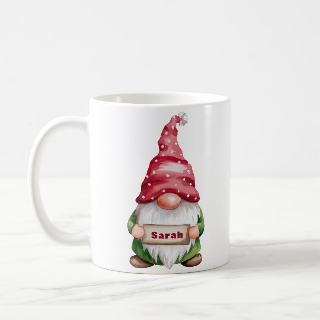 Personalised Christmas Gnome Custom Name Coffee Mug (Left)