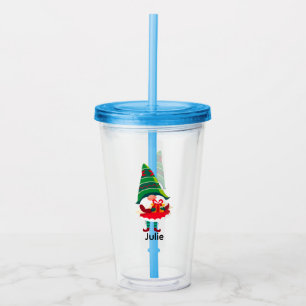 Personalised Christmas Gnome Holding a Gift Box Acrylic Tumbler
