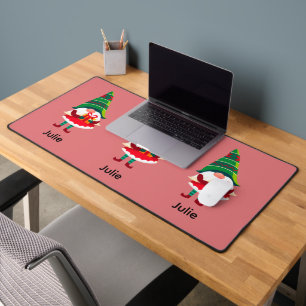 Personalised Christmas Gnome Holding a Gift Box Desk Mat