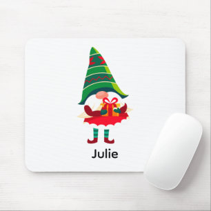Personalised Christmas Gnome Holding a Gift Box Mouse Mat
