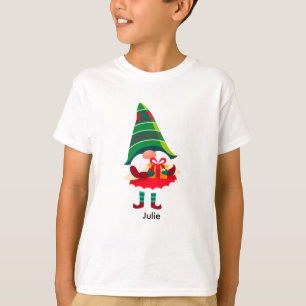 Personalised Christmas Gnome Holding a Gift Box T-Shirt