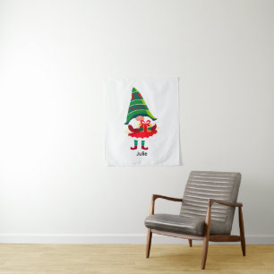 Personalised Christmas Gnome Holding a Gift Box Tapestry