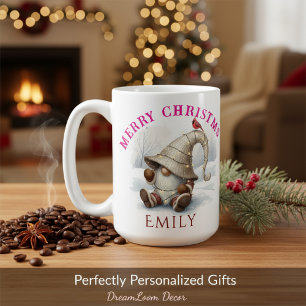 Personalised Christmas Gnome Watercolor Coffee Mug
