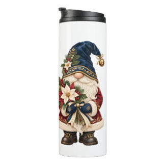 Personalised Christmas Gnome with Poinsettias Thermal Tumbler