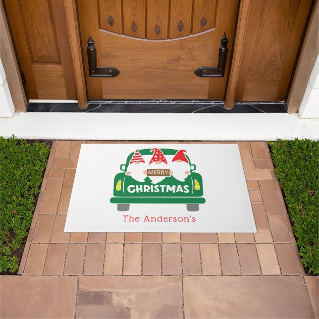 Personalised Christmas Gnomes in Truck Holiday Doormat (Outdoor)